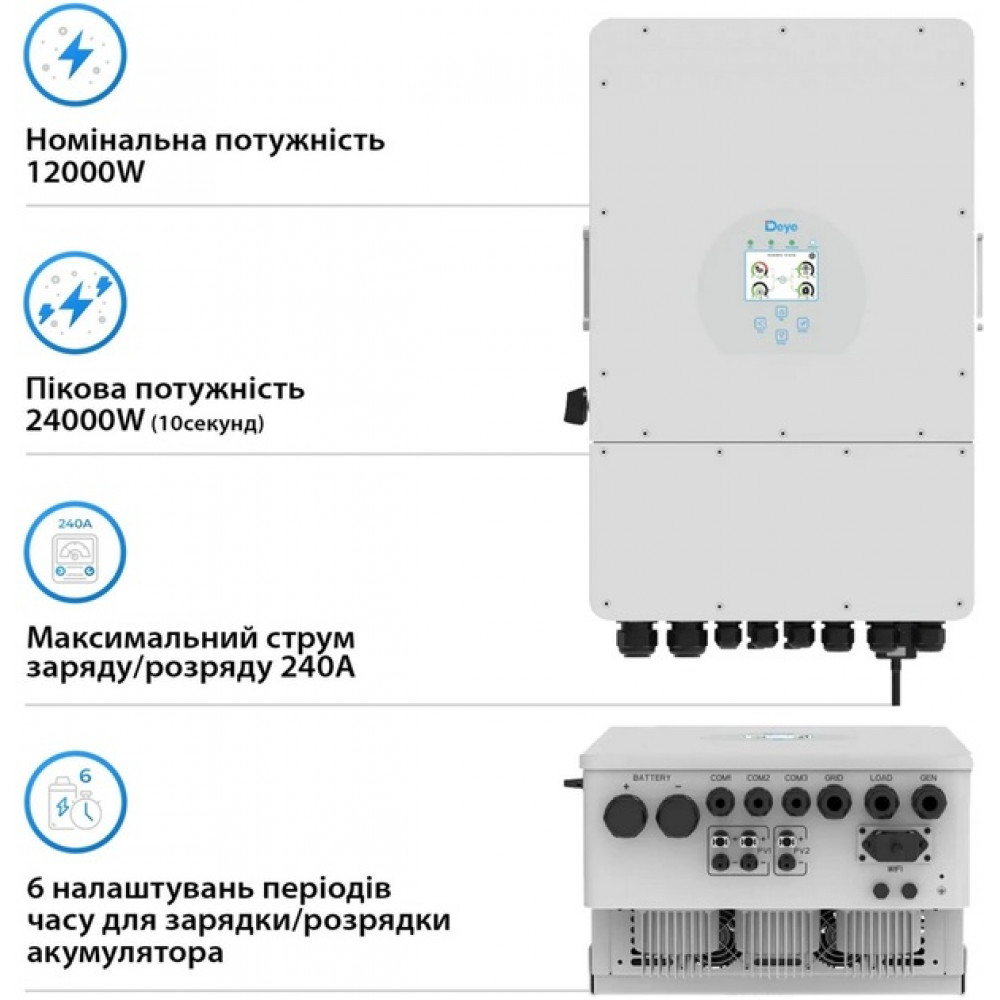 Гибридный инвертор Deye SUN-12K 12 кВт 3-фазы (SUN-12K-SG04LP3-EU)