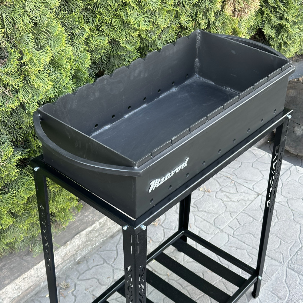 Мангал 4 мм на 9 шампуров с разборной дровницей
