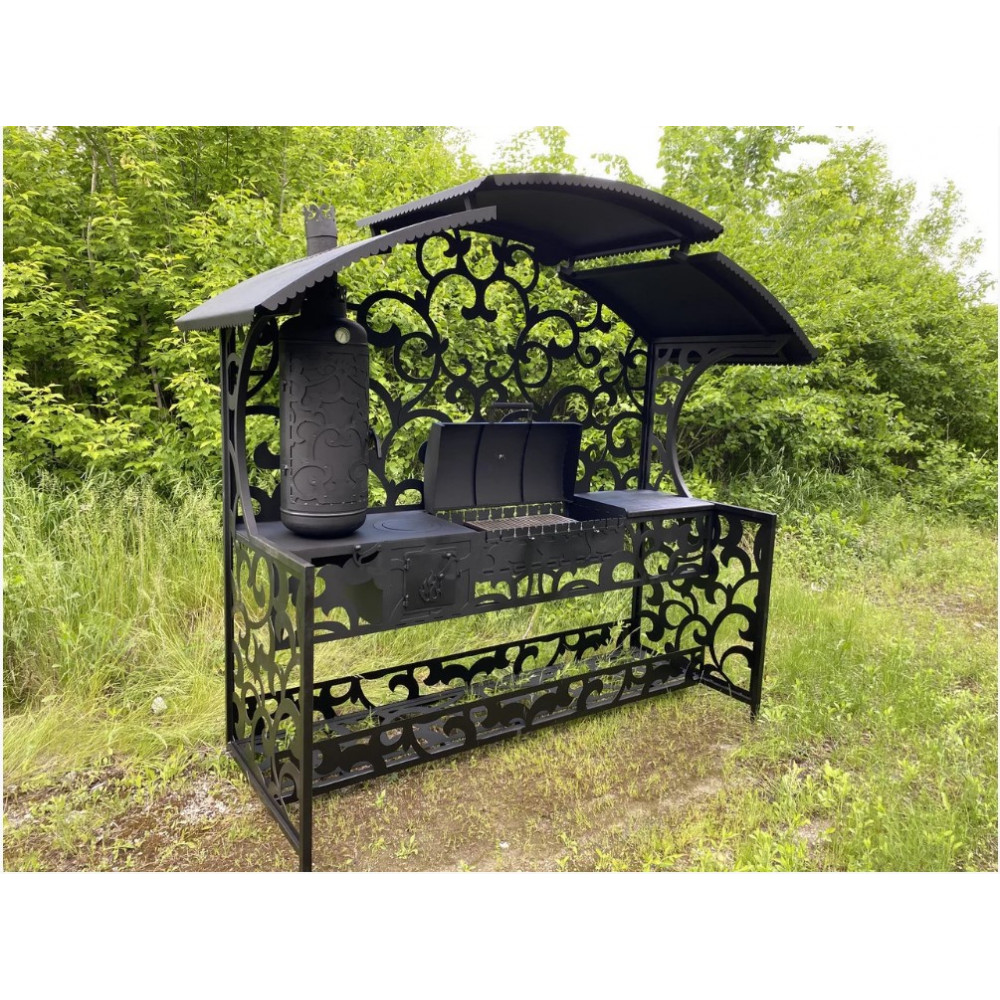 Мангал з коптилнею та пічкою під казан