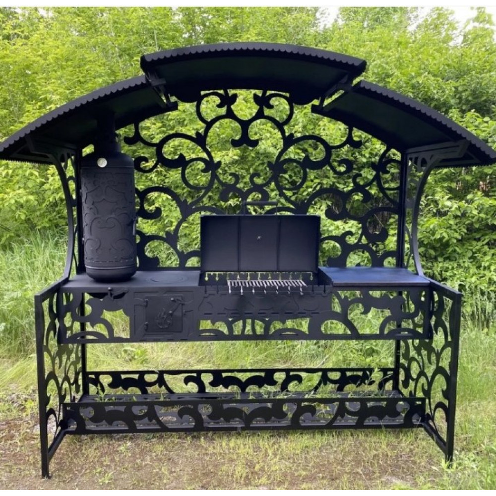 Мангал з коптилнею та пічкою під казан