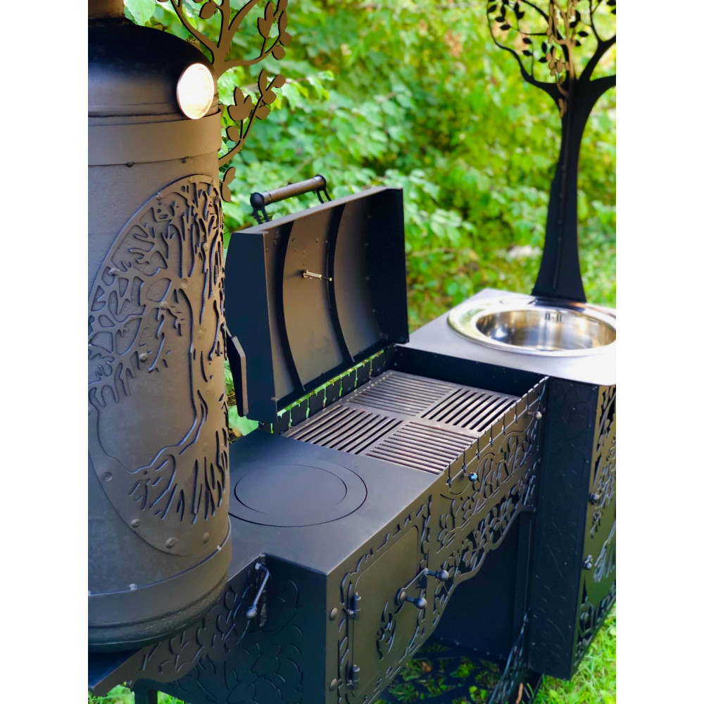 Мангал з коптильнею, пічкою та мийкою DE LUXE 