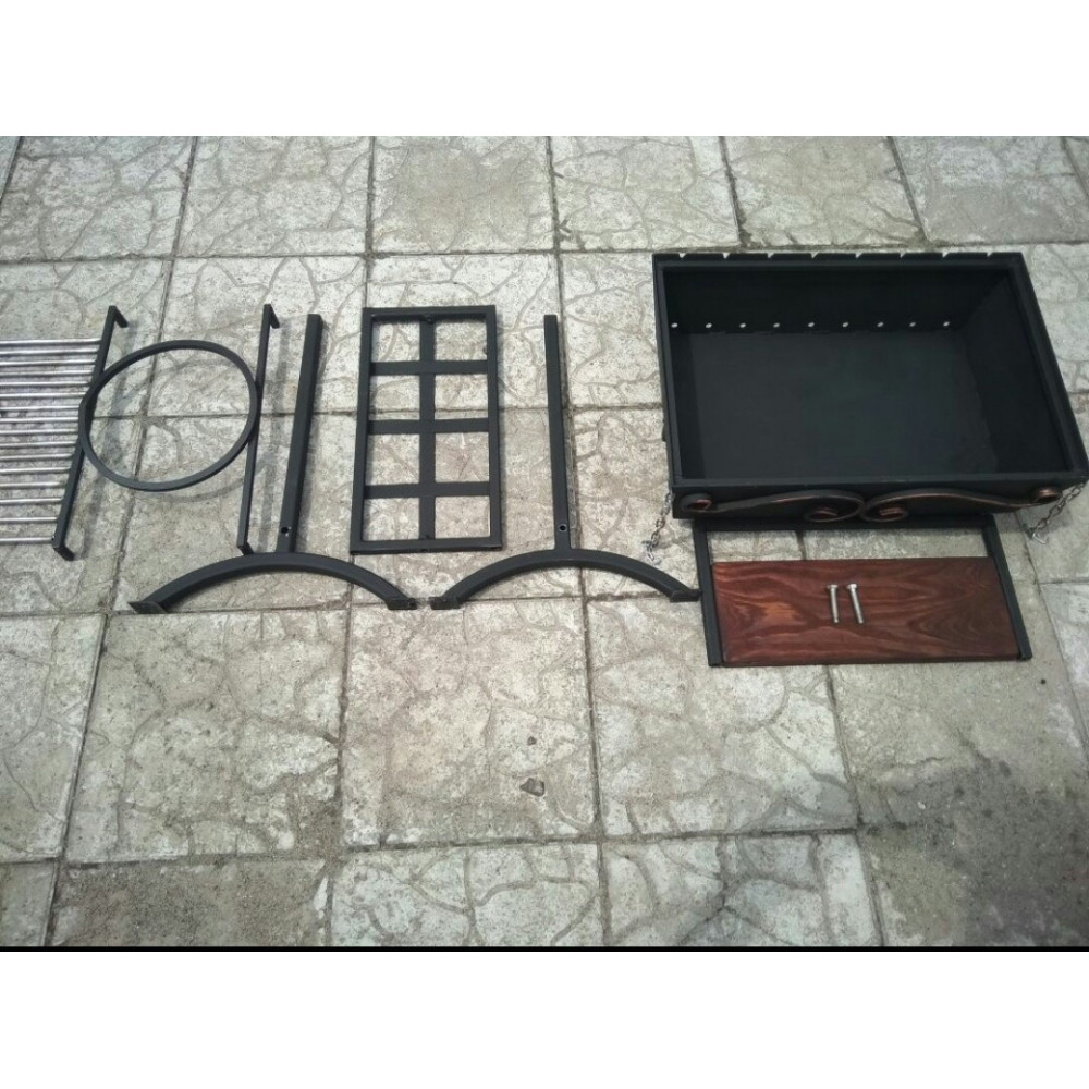 Мангал розбірний зі столиком, гратами та підставкою для казанка + ПОДАРУНОК кочерга та совок