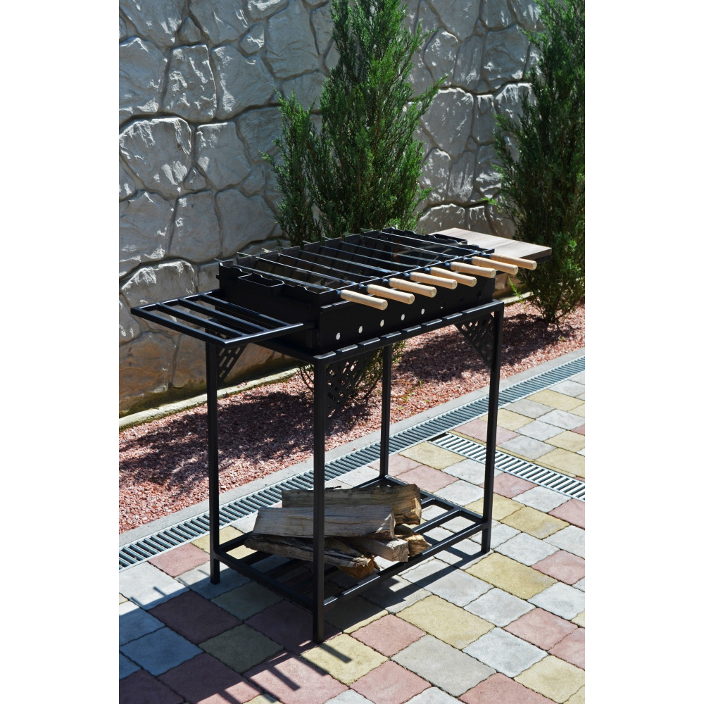 Мангал стаціонарний 3 мм на 10 шампурів з боковими столиками