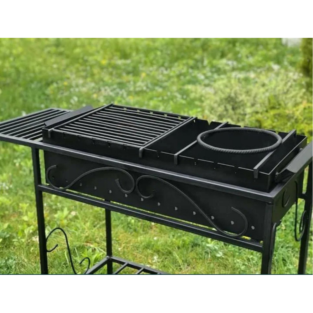Мангал стаціонарний на 10 шампурів, 4 мм з решіткою-гриль та підставкою під казан