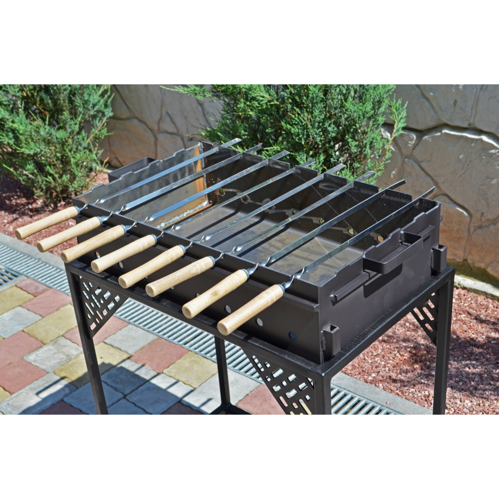 Мангал стаціонарний 3 мм на 8 шампурів з бічними столиками