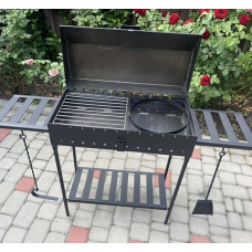 Мангал-барбекю 3 мм на 12 шампурів з кришкою та решіткою-гриль та підставкою під казан