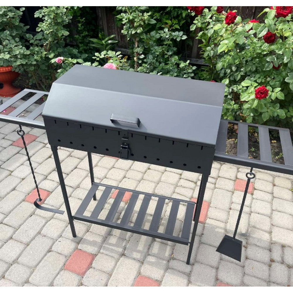 Мангал-барбекю 3 мм на 12 шампурів з кришкою та решіткою-гриль та підставкою під казан