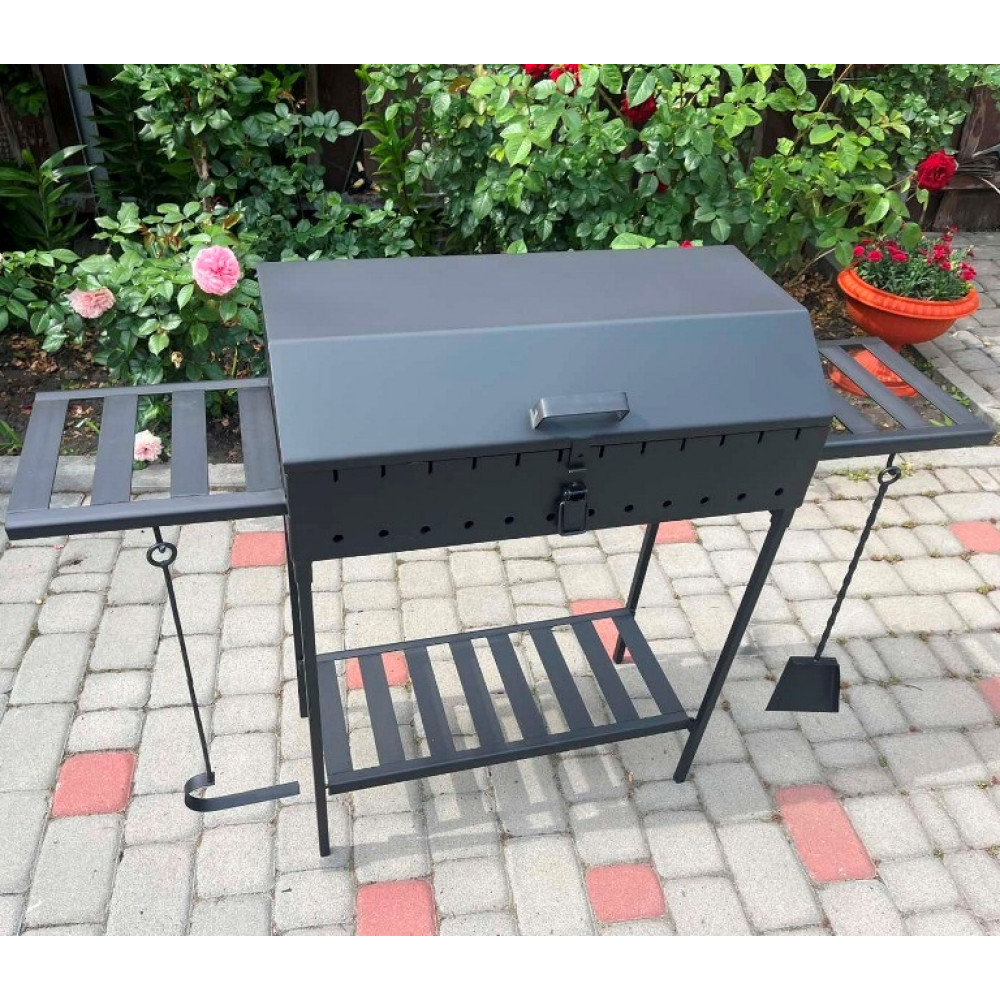Мангал-барбекю 3 мм на 12 шампурів з кришкою та решіткою-гриль та підставкою під казан