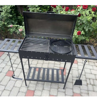 Мангал-барбекю 3 мм на 12 шампурів з кришкою, решіткою-гриль та підставкою під казан
