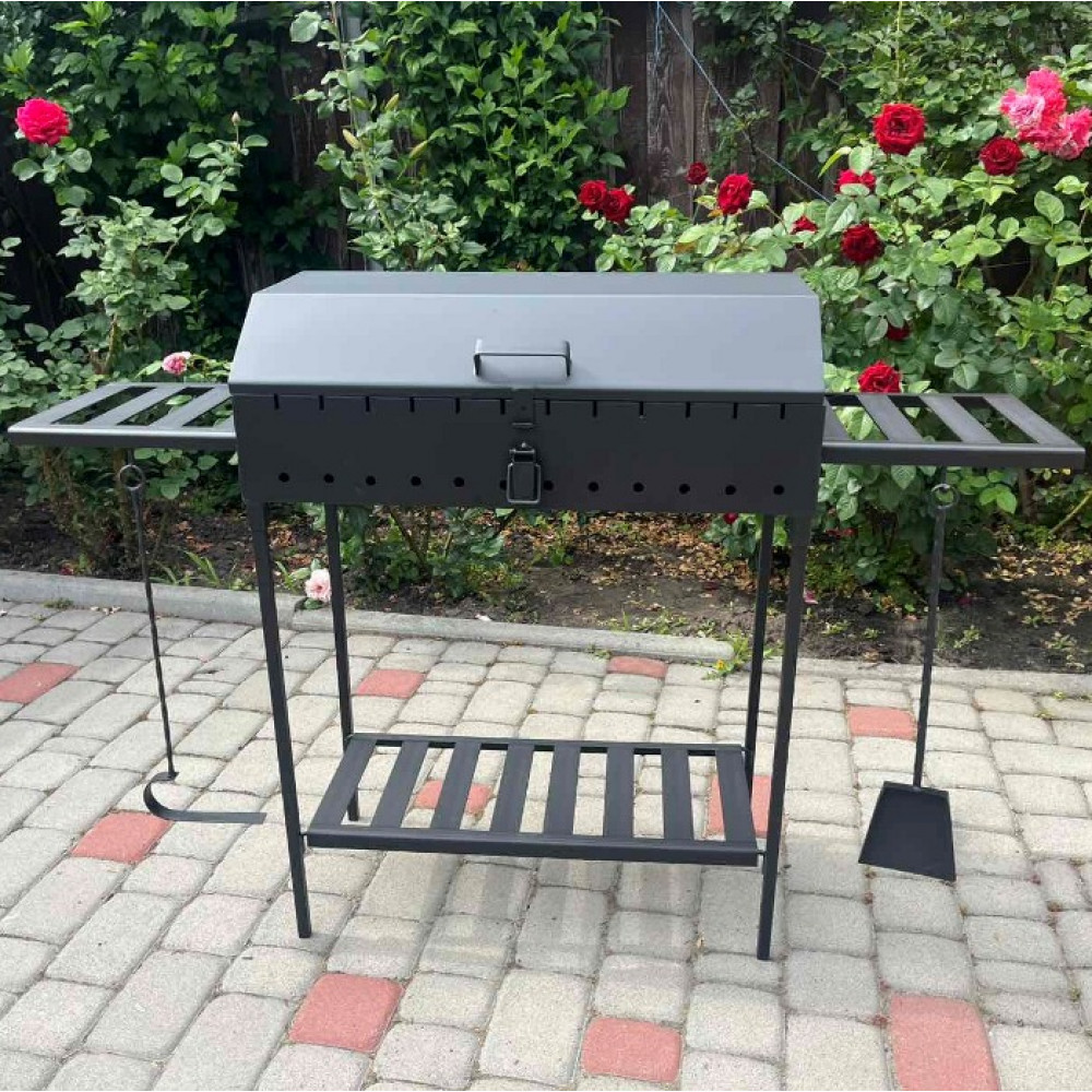 Мангал-барбекю 3 мм на 12 шампуров с крышкой, решеткой-гриль и подставкой под казан