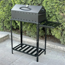 Мангал-барбекю 4 мм на 9 шампурів з термометром та розбірною дровницею