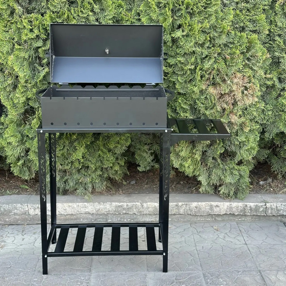 Мангал-барбекю 4 мм на 9 шампурів з термометром та розбірною дровницею