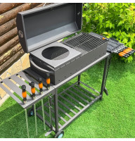 Мангал-барбекю 4 мм усилен на 11 шампуров с термометром, решеткой-гриль и подставкой под котел.