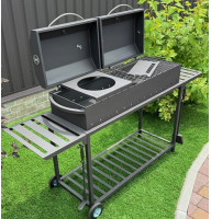 Мангал-барбекю 4 мм усиленый на 15 шампуров с термометром, решеткой-гриль и подставкой под котел.