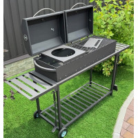 Мангал-барбекю 4 мм посилений на 15 шампурів з термометром, решіткою-гриль та підставкою під казан