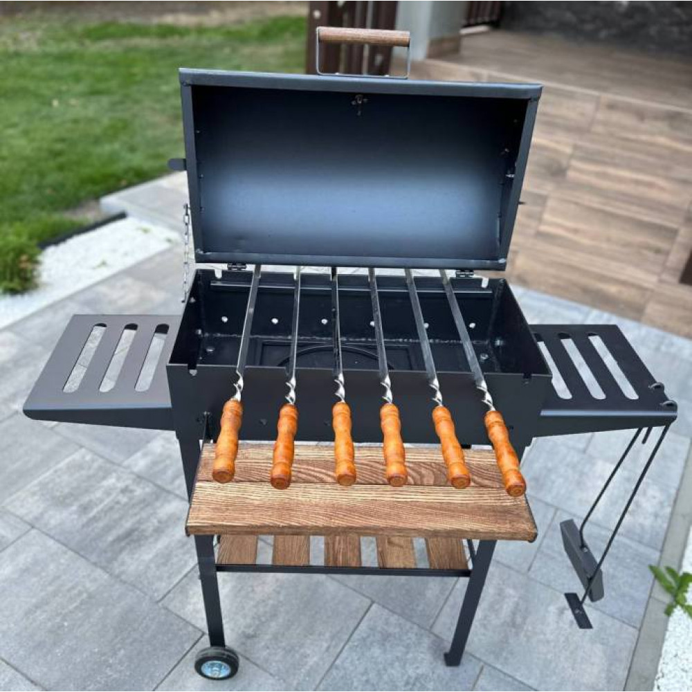 Мангал-барбекю 4 мм посилений на 8 шампурів з термометром