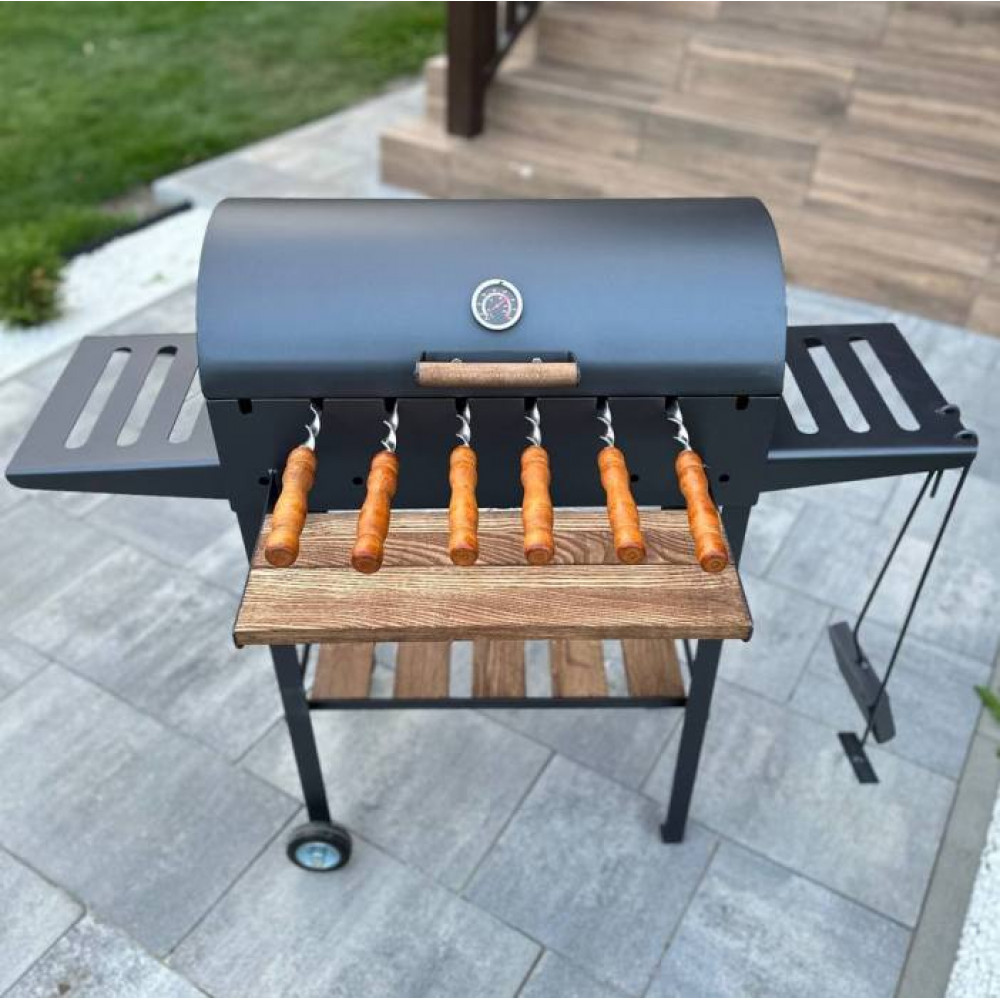 Мангал-барбекю 4 мм посилений на 8 шампурів з термометром