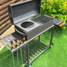 Мангал-барбекю 4 мм усилен на 11 шампуров с термометром, решеткой-гриль и подставкой под котел.