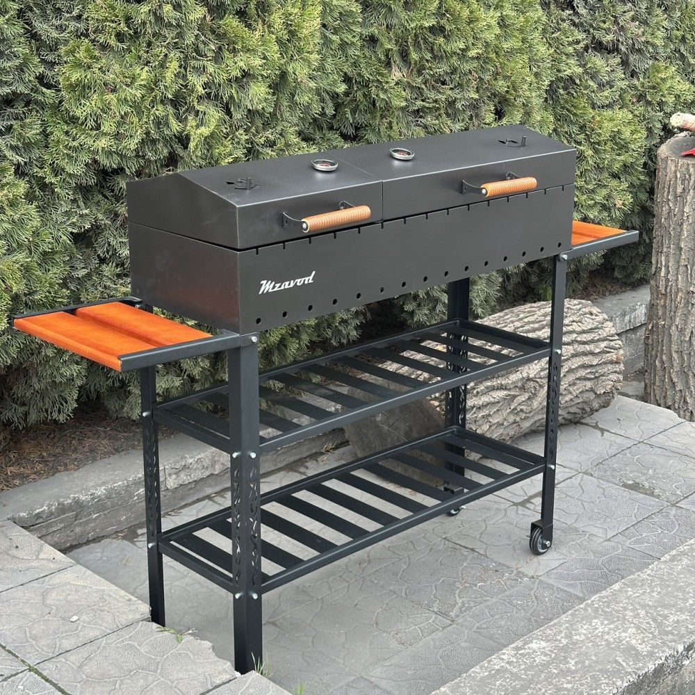 Мангал-барбекю 4 мм посилений на 15 шампурів з термометрами