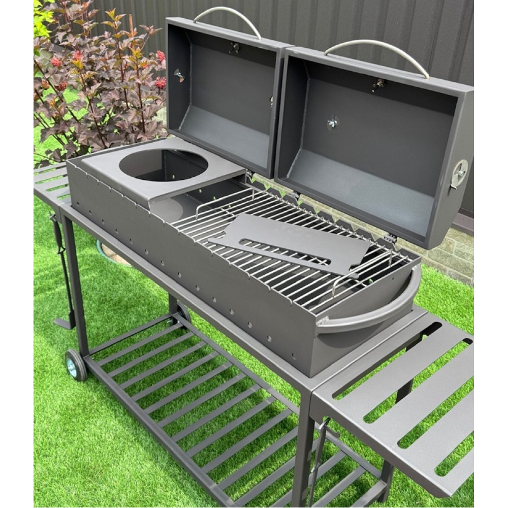 Мангал-барбекю 4 мм посилений на 15 шампурів з термометром, решіткою-гриль та підставкою під казан