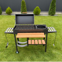 Мангал-барбекю 5 мм посилений з дровницею на 13 шампурів з  підставкою під казан та решіткою-гриль