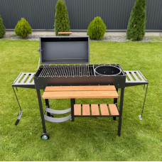 Мангал-барбекю 5 мм посилений з дровницею на 13 шампурів з  підставкою під казан та решіткою-гриль