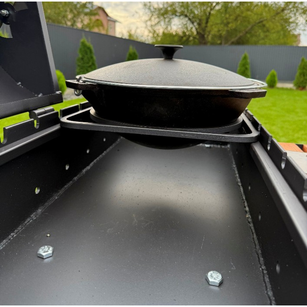 Мангал-барбекю 5 мм посилений з дровницею на 13 шампурів з  підставкою під казан та решіткою-гриль