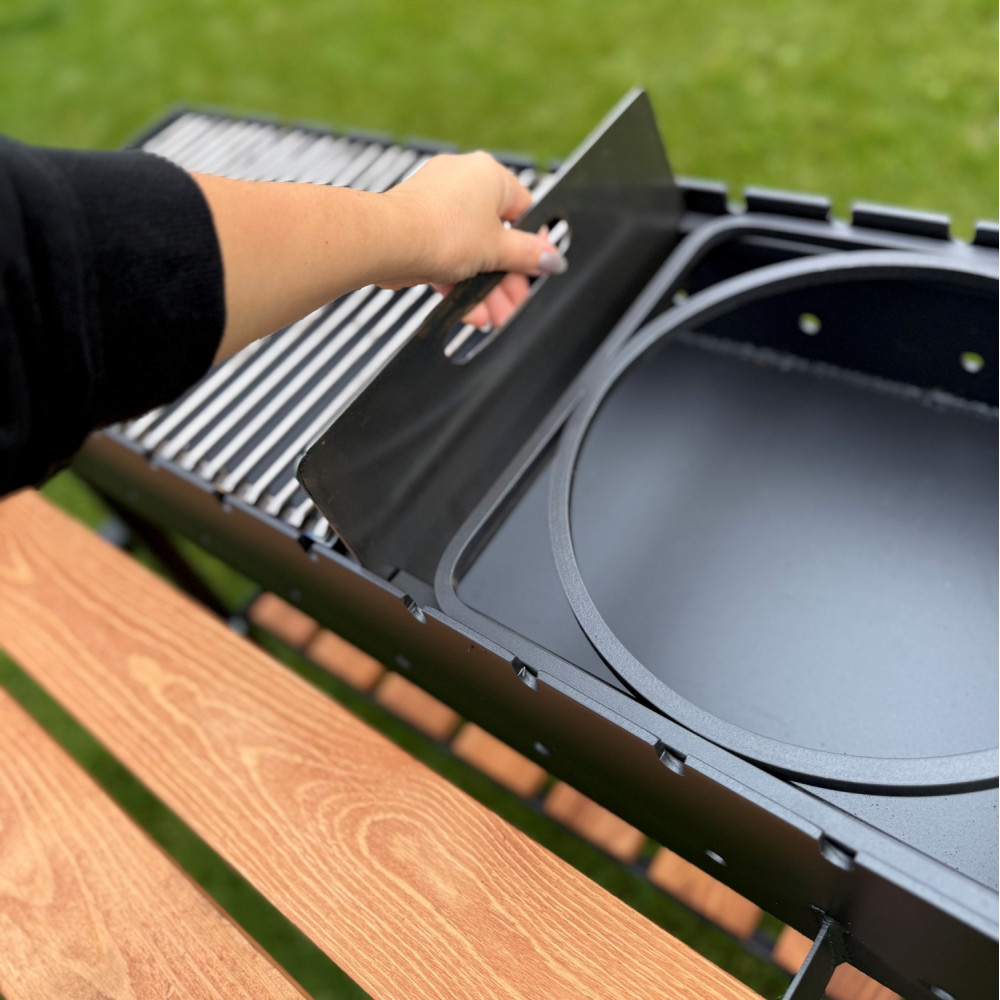 Мангал-барбекю 5 мм посилений з дровницею на 13 шампурів та двома кришками