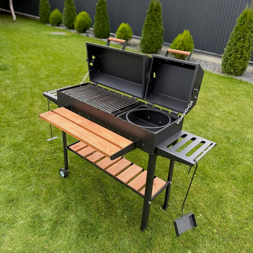 Мангал-барбекю 5 мм посилений з решіткою, підставкою під казан та двома кришками