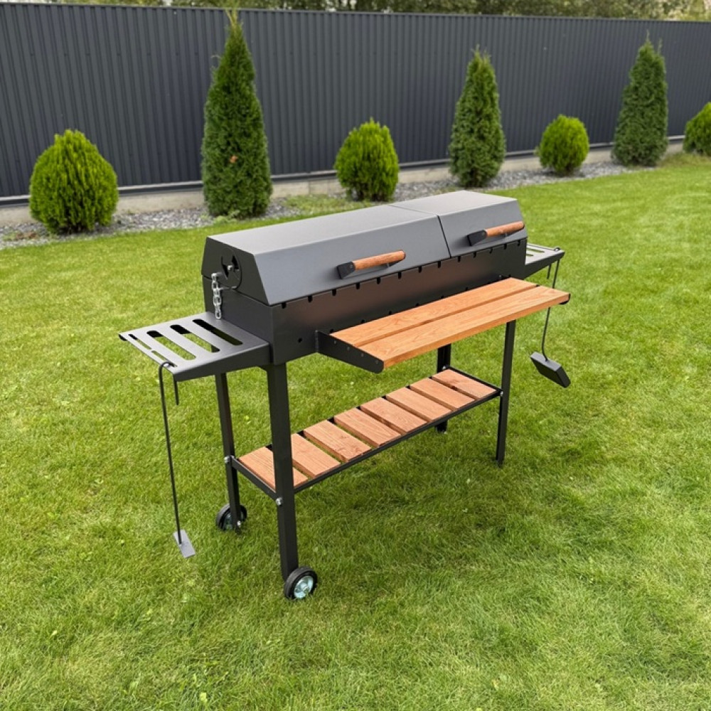 Мангал-барбекю 5 мм посилений з решіткою, підставкою під казан та двома кришками