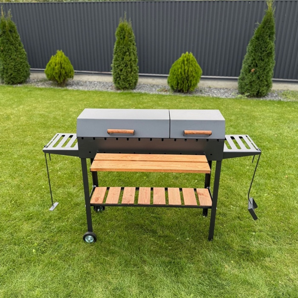 Мангал-барбекю 5 мм посилений з решіткою, підставкою під казан та двома кришками