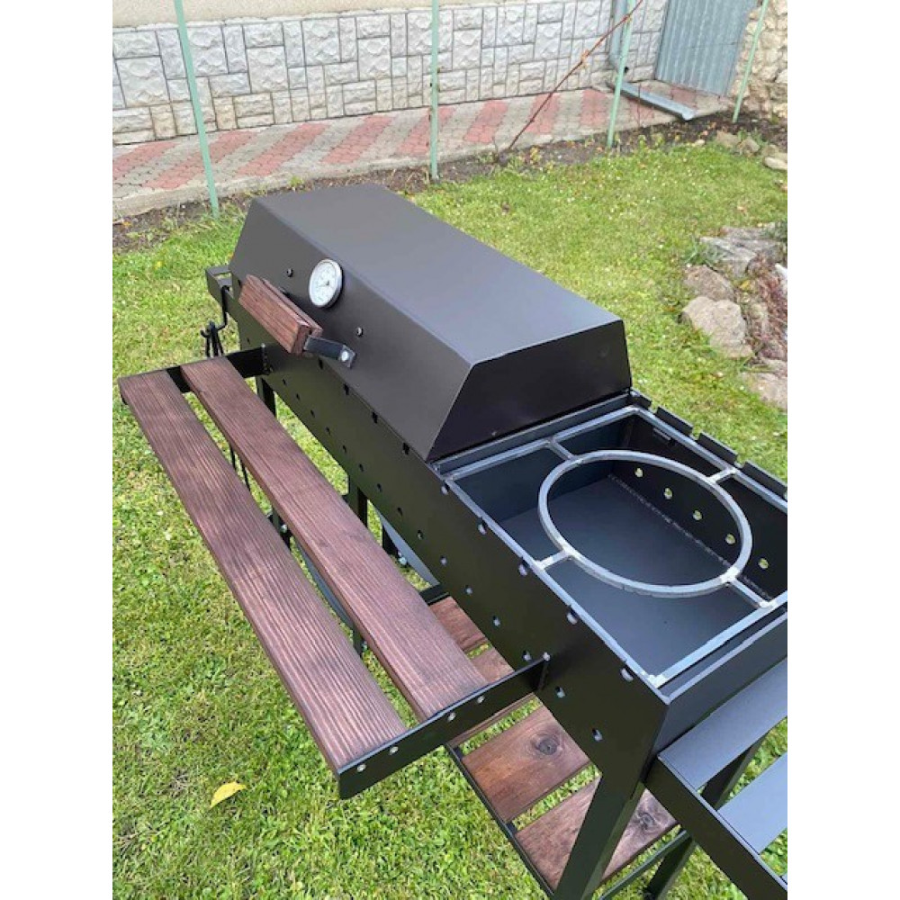 Мангал-барбекю 5 мм посилений з термометром, решіткою-гриль та підставкою під казан