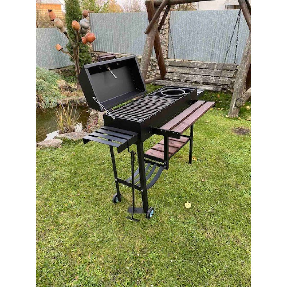 Мангал-барбекю 5 мм посилений з термометром, решіткою-гриль та підставкою під казан