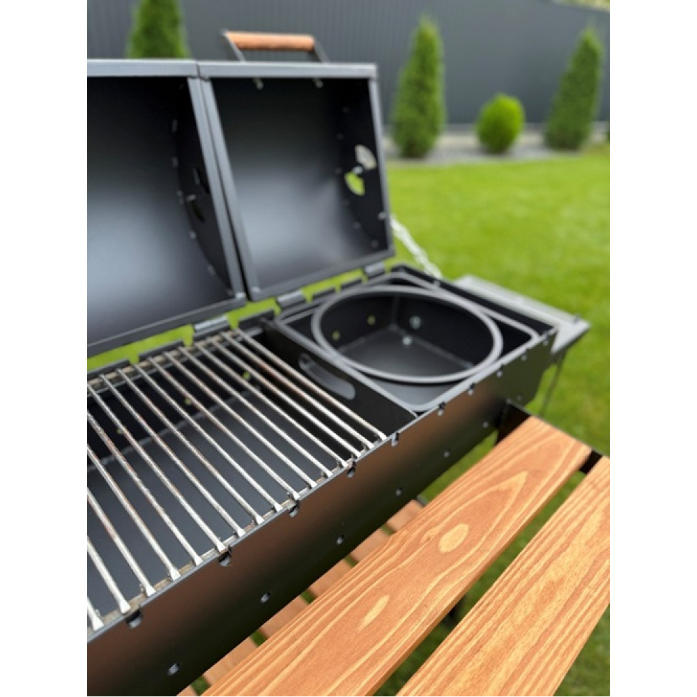 Мангал-барбекю 5 мм посилений на 13 шампурів з двома кришками, решіткою-гриль та підставкою під казан