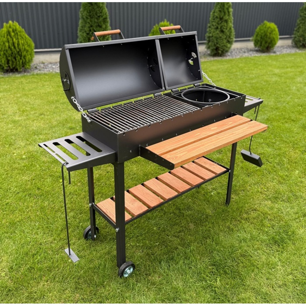 Мангал-барбекю 5 мм посилений на 13 шампурів з двома кришками, решіткою-гриль та підставкою під казан