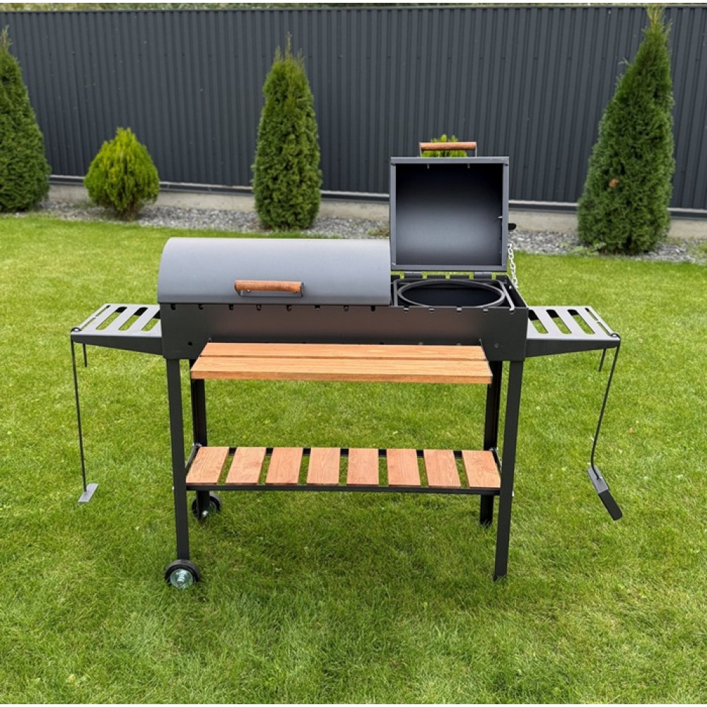 Мангал-барбекю 5 мм посилений на 13 шампурів з двома кришками, решіткою-гриль та підставкою під казан