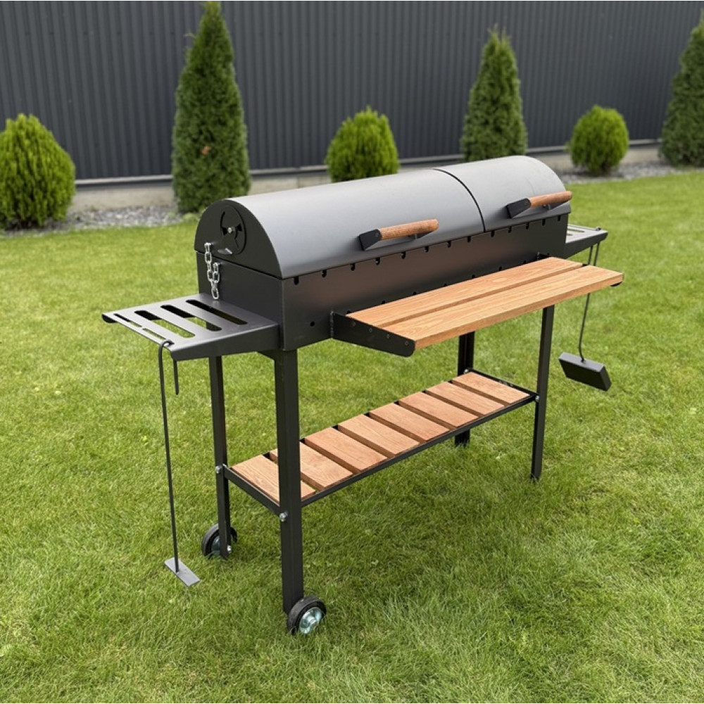 Мангал-барбекю 5 мм усиленный на 13 шампуров с друмя крышками, решеткой-гриль и подставкой под казан