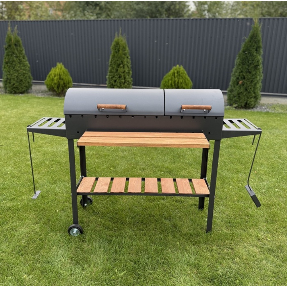 Мангал-барбекю 5 мм усиленный на 13 шампуров с друмя крышками, решеткой-гриль и подставкой под казан