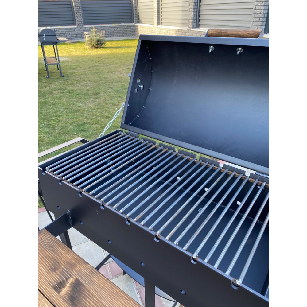 Мангал-барбекю 5 мм посилений на 13 шампурів з дровницею, решіткою-гриль та підставкою під казан