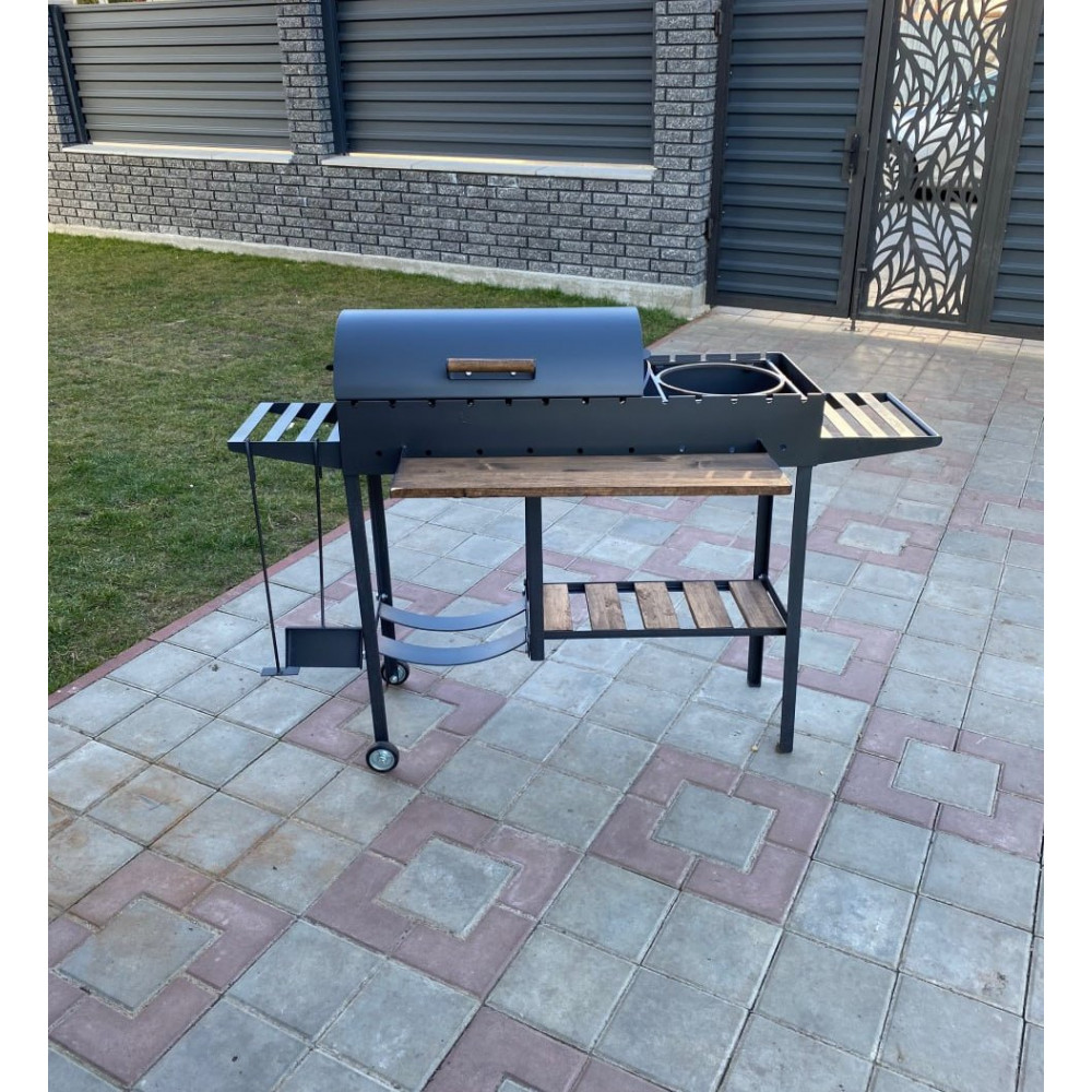 Мангал-барбекю 5 мм посилений на 13 шампурів з дровницею, решіткою-гриль та підставкою під казан