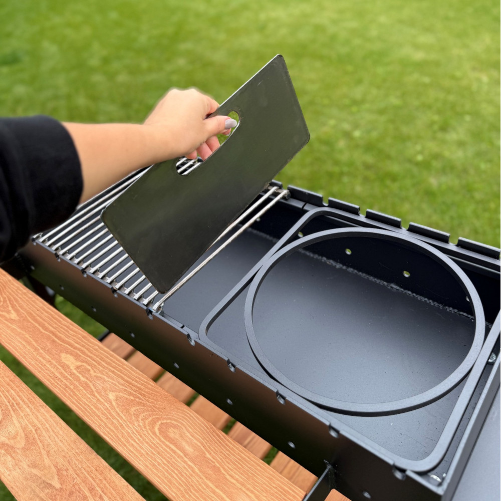 Мангал-барбекю 5 мм посилений з дровницею на 13 шампурів та двома кришками