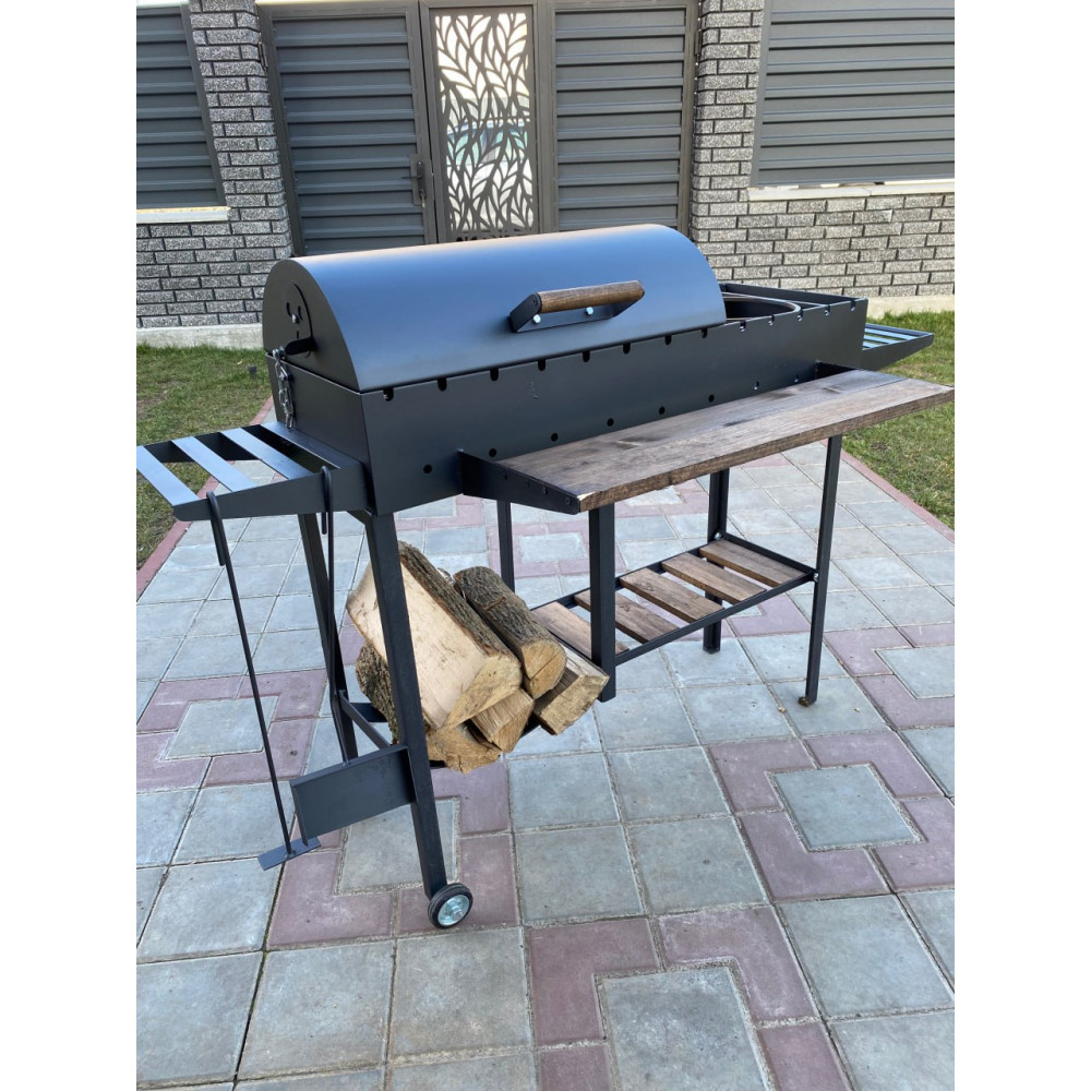Мангал-барбекю 5 мм посилений на 13 шампурів з дровницею, решіткою-гриль та підставкою під казан