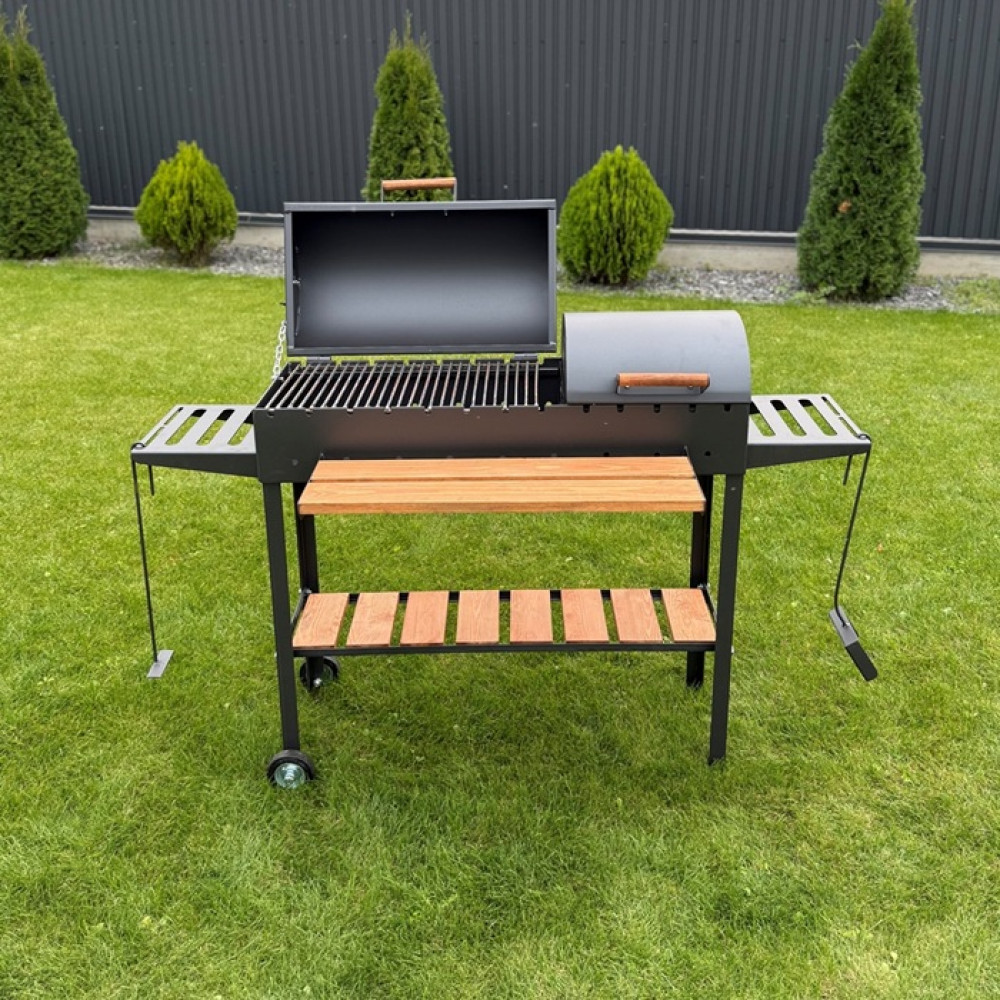 Мангал-барбекю 5 мм посилений на 13 шампурів з двома кришками, решіткою-гриль та підставкою під казан