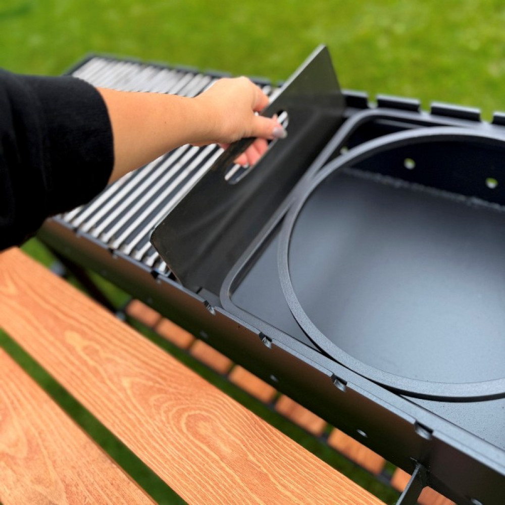 Мангал-барбекю 5 мм усиленный с дровницей на 13 шампуров с подставкой под котел и решеткой-гриль.