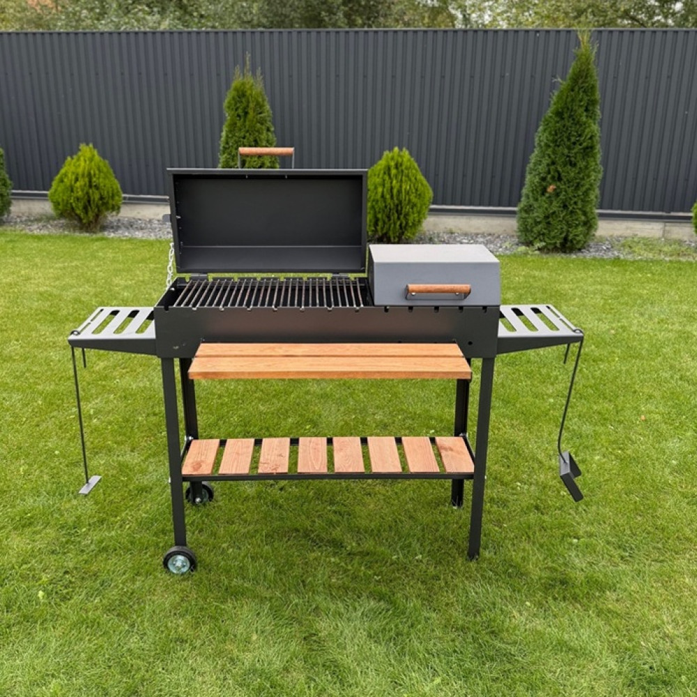 Мангал-барбекю 5 мм усиленный с решеткой, подставкой под казан и двумя крышками