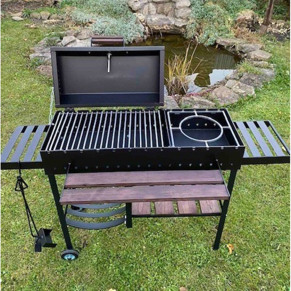 Мангал-барбекю 5 мм посилений з термометром, решіткою-гриль та підставкою під казан