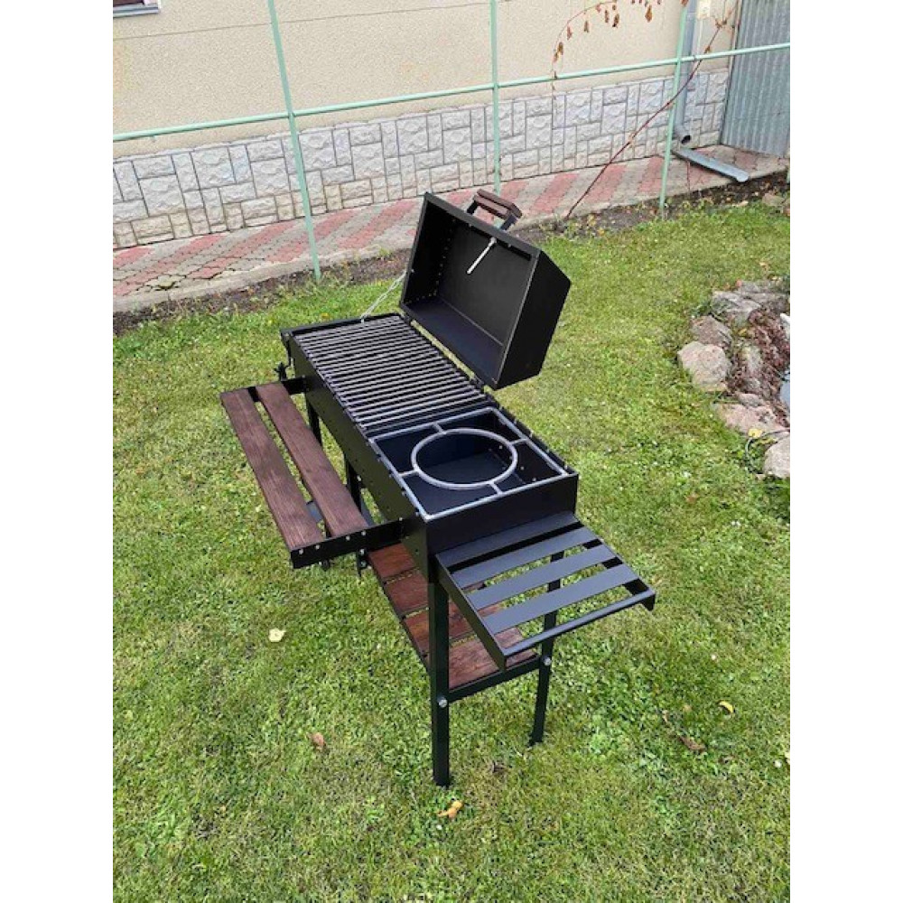 Мангал-барбекю 5 мм посилений з термометром, решіткою-гриль та підставкою під казан