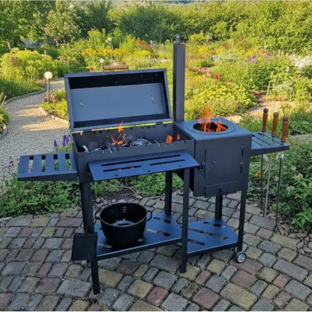 Мангал-гриль 4 мм з пічкою для казана на 8 шампурів