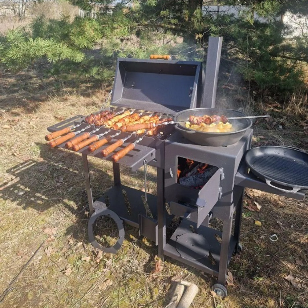 Мангал-гриль 4 мм з пічкою для казана на 8 шампурів
