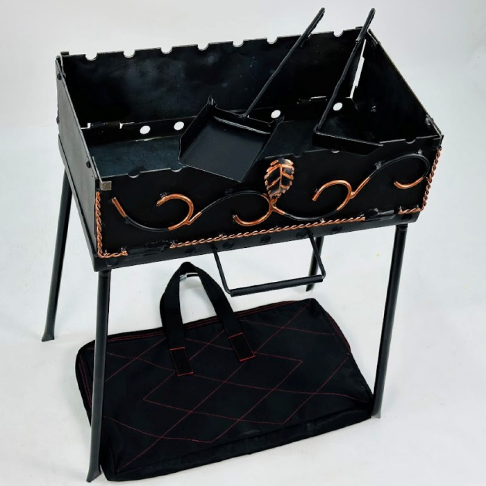 Мангал-чемодан 2 мм на 8 шампурів в чохлі, совком і кочергою